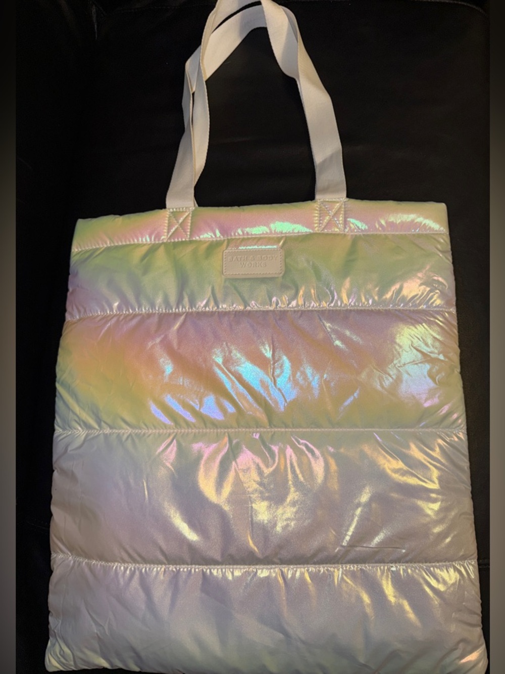 Bath & Body Works Iridescent Puffer Tote - Pastel White
